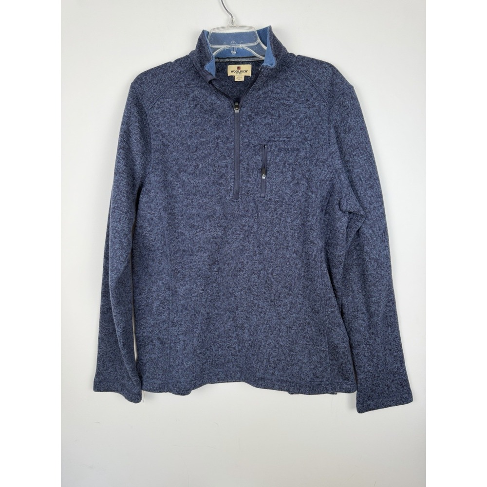 Woolrich Mens Fleece Pullover Half Quarter Zip Sweater Jacket L Blue Sweatshirt‎
